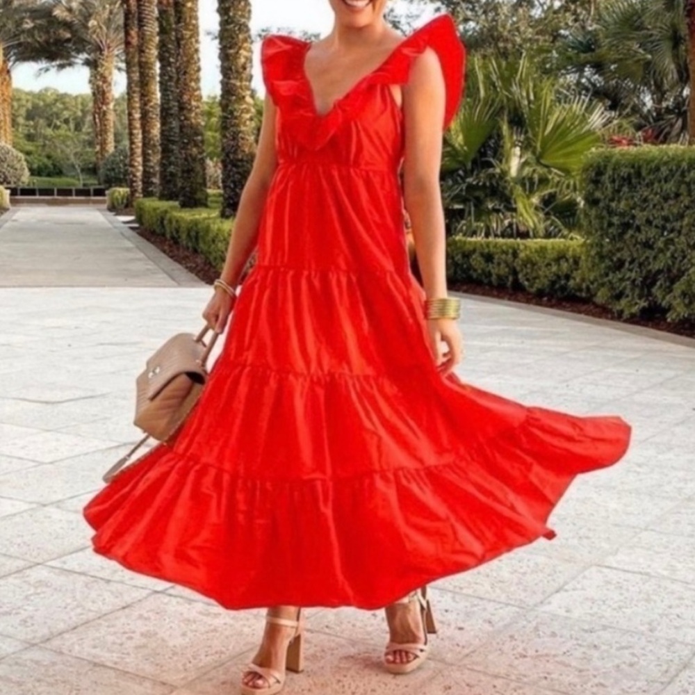 J CREW // Ruffled Scoopneck Maxi in Tafetta Sunset Orange